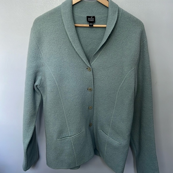 Eileen Fisher Jacket Blue Boiled Wool Button Front Sweater Coat Sz S Small - Picture 1 of 4